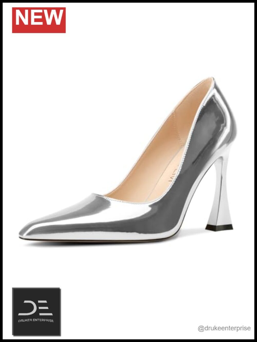 Women's Square Toe Stiletto Heels Patent Leather Slip-on Pumps 3.9 Inch